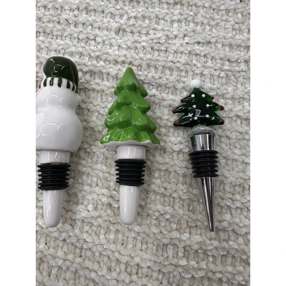 Cuisinart Wine Bottle‎ Stopper Set Christmas Snowman Tree Heart Holiday Barware